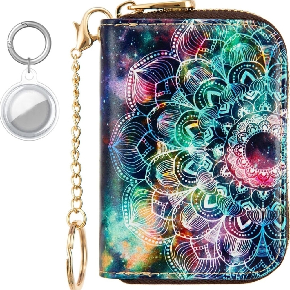 Colorful Mandala Wallet with Keychain Air Tag Holder